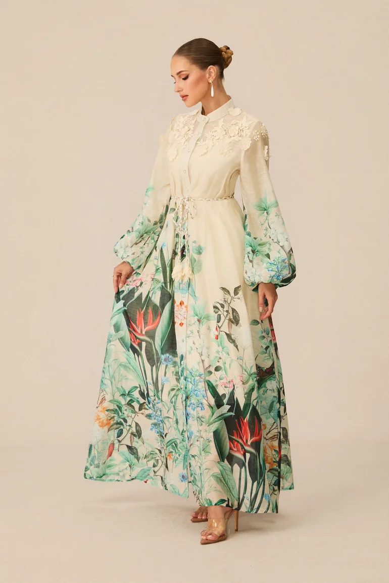Raina Floral Print Puff Sleeve Maxi Dress - 1