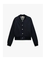 Long Sleeve Snap Closure Viscose Fabric Striped School Jacket