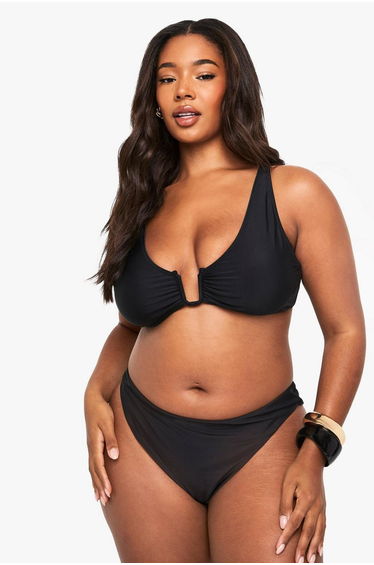 Plus Wide Strap Trim Bikini Top - black
