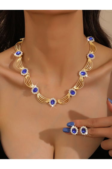 2-Piece Multi-chain Embellished Necklace and Earrings Jewelry Set