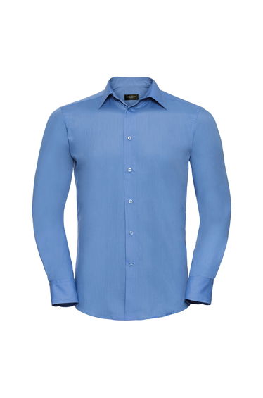 Russell Collection Mens Long Sleeve Poly-Cotton Easy Care Tailored Poplin Shirt - Corporate Blue