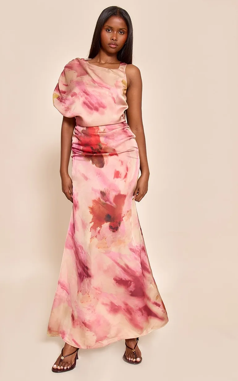 asymmetric pink dress Ayeshya Slinky Asymmetric Maxi Dress main image 1