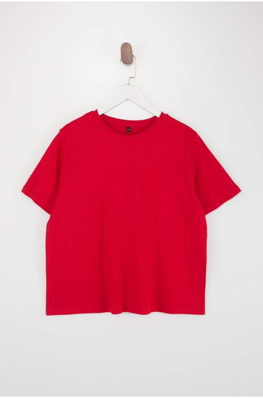 Red Regular Fit Crop Plus Size T-Shirt