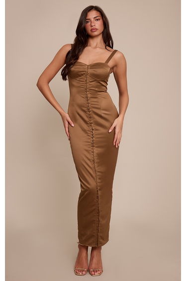 Dark Olive Satin Corset Maxi Dress