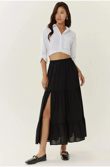 High Waist Maxi Skirt with Slit