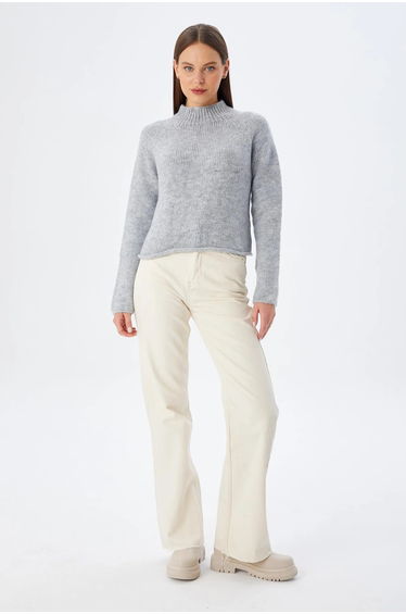 MIXRAY Women's Cropped Textured Knit Sweater