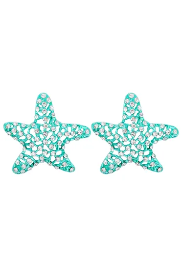 Starfish Hollow Out Zircon Earrings in Mint