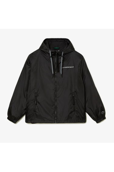 Men's Lacoste Cropped Quilted Hooded Jacket in Black