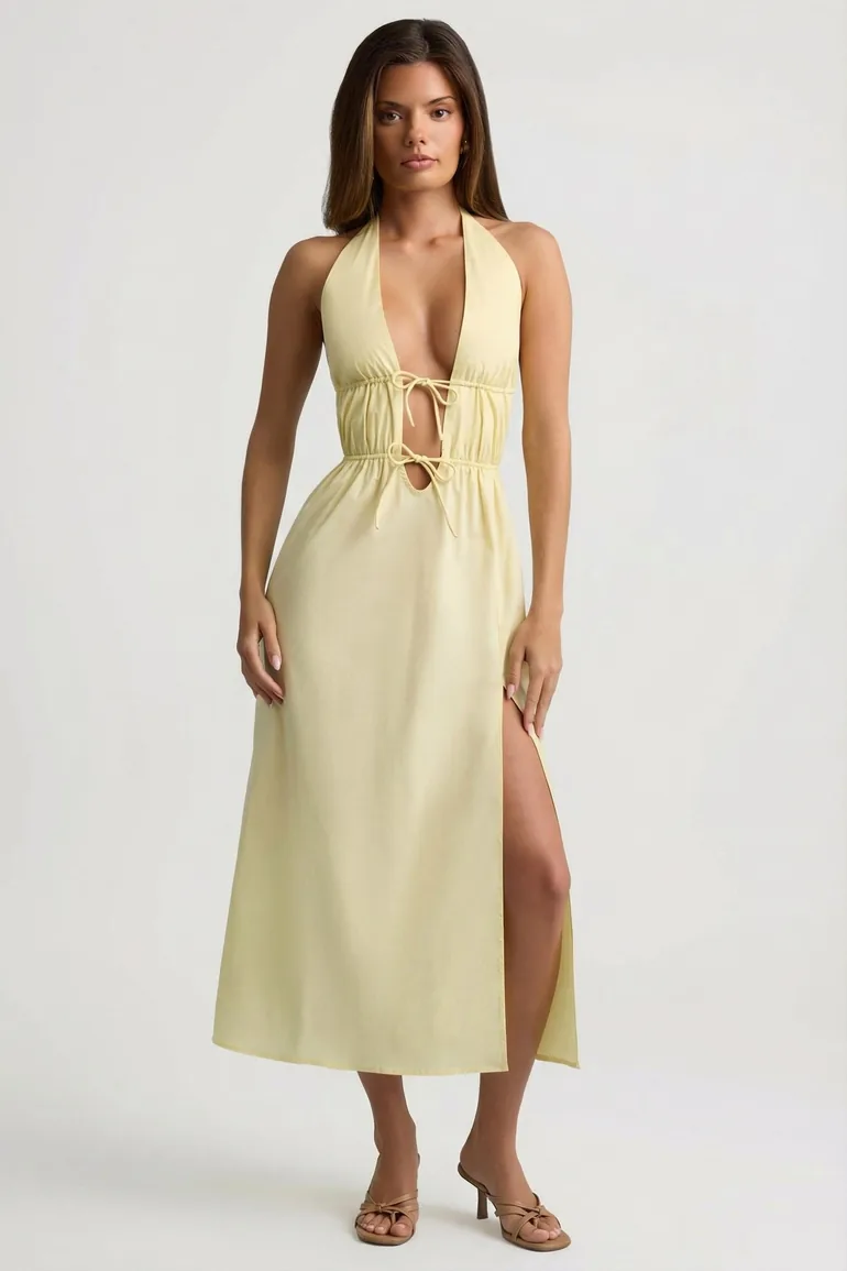 Backless Cotton-Poplin Maxi Dress in Lemon Yellow Oh Polly Yellow : Party Dresses : VogaCloset Bahrain Backless Cotton-Poplin Maxi Dress in Lemon Yellow Oh Polly Yellow : Party Dresses : VogaCloset Bahrain