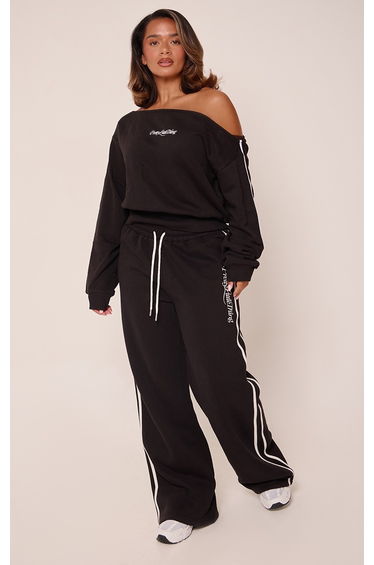 Shape PRETTYLITTLETHING Black Contrast Raw Edge One Shoulder Jumper