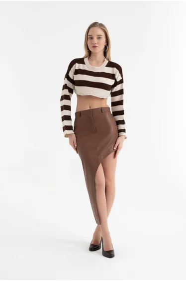 Faux Leather High Waist Slit Maxi Skirt