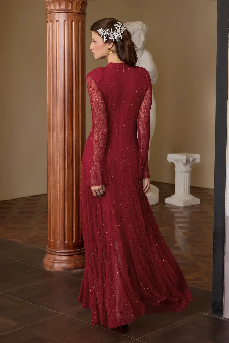 red dress sezane Final Sale Plus Size BodyCon Dress with Slit Sleeves and Rhinestone Cuff in Red