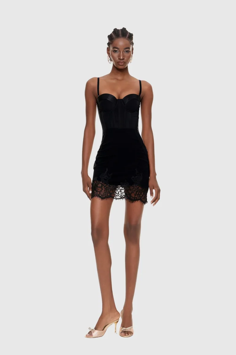 sexy black dress mini Floral-embroidered Cutout Lace Mini Dress in Black – CHICIDA main image 1
