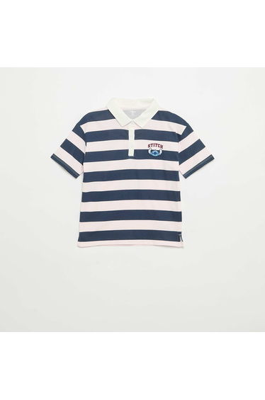 Disney Stitch Striped Short-Sleeved Polo Shirt