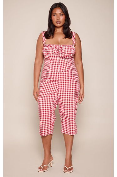 Plus Rose Gingham Woven Crop Top Co-ord