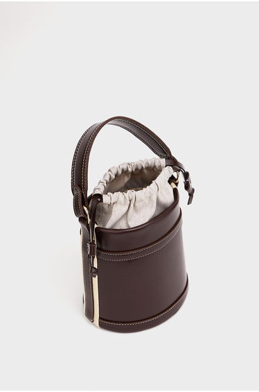 Women's Bucket Bag with Contrast Stitching Detailed Hand and Shoulder Carry Design