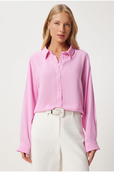 Women's Pink Relaxed Fit Viscose Shirt