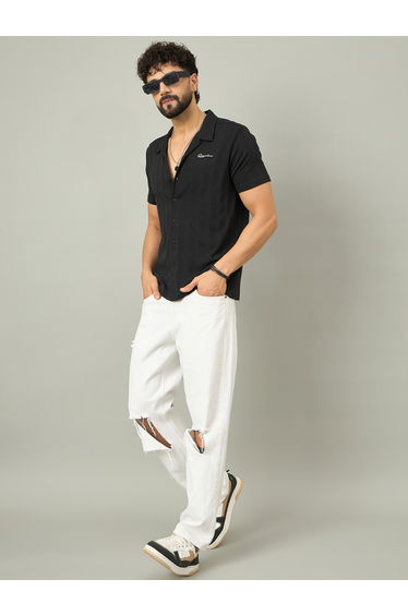 Black Textured Buttoned Shirt