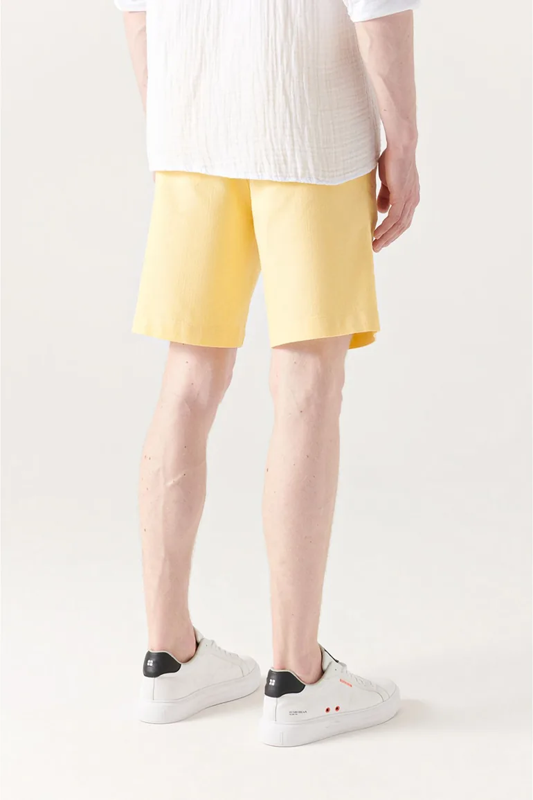 Cotton Shorts with Side Pockets, Elastic Waist, Linen Textured Relaxed Fit Shorts. - 3