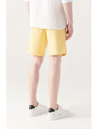 Cotton Shorts with Side Pockets, Elastic Waist, Linen Textured Relaxed Fit Shorts. - 3