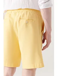 Cotton Shorts with Side Pockets, Elastic Waist, Linen Textured Relaxed Fit Shorts. - 4