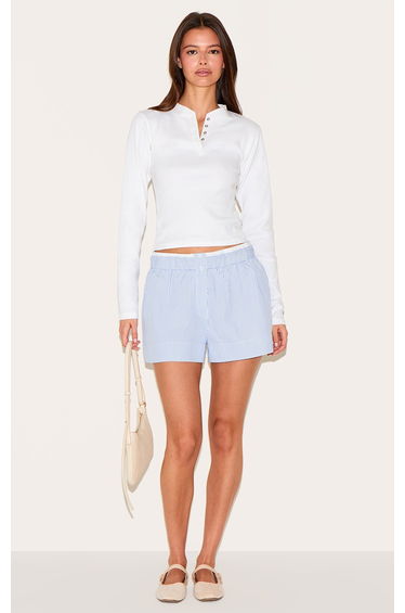 Blue Pinstripe Contrast Waistband Shorts