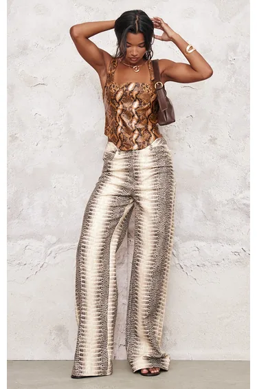 كورسية جلد صناعي بطبعة جلد أفعى - برتقالي