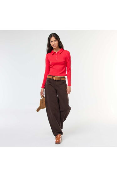 Pointelle Knit Polo Shirt RED
