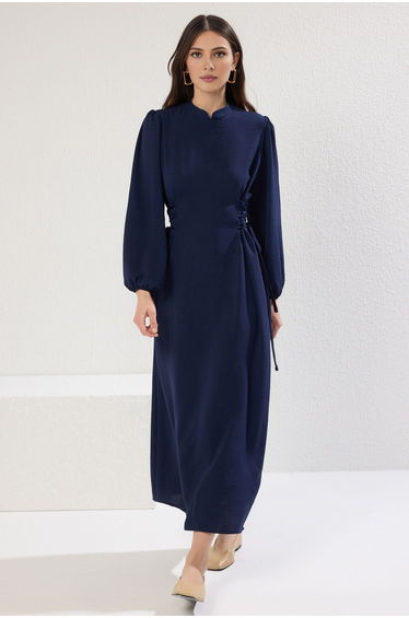 Navy Blue Judge Collar Waist Brit Aerobin Woven Dress