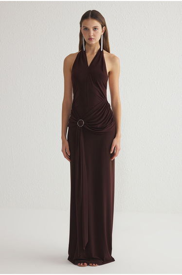 Brown Plain Slim Knit Elegant Evening Dress & Graduation Dress