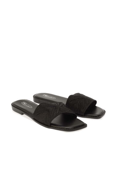 Women's Wheres That From Embellished Strappy Sparkly Flat Sandals in Black