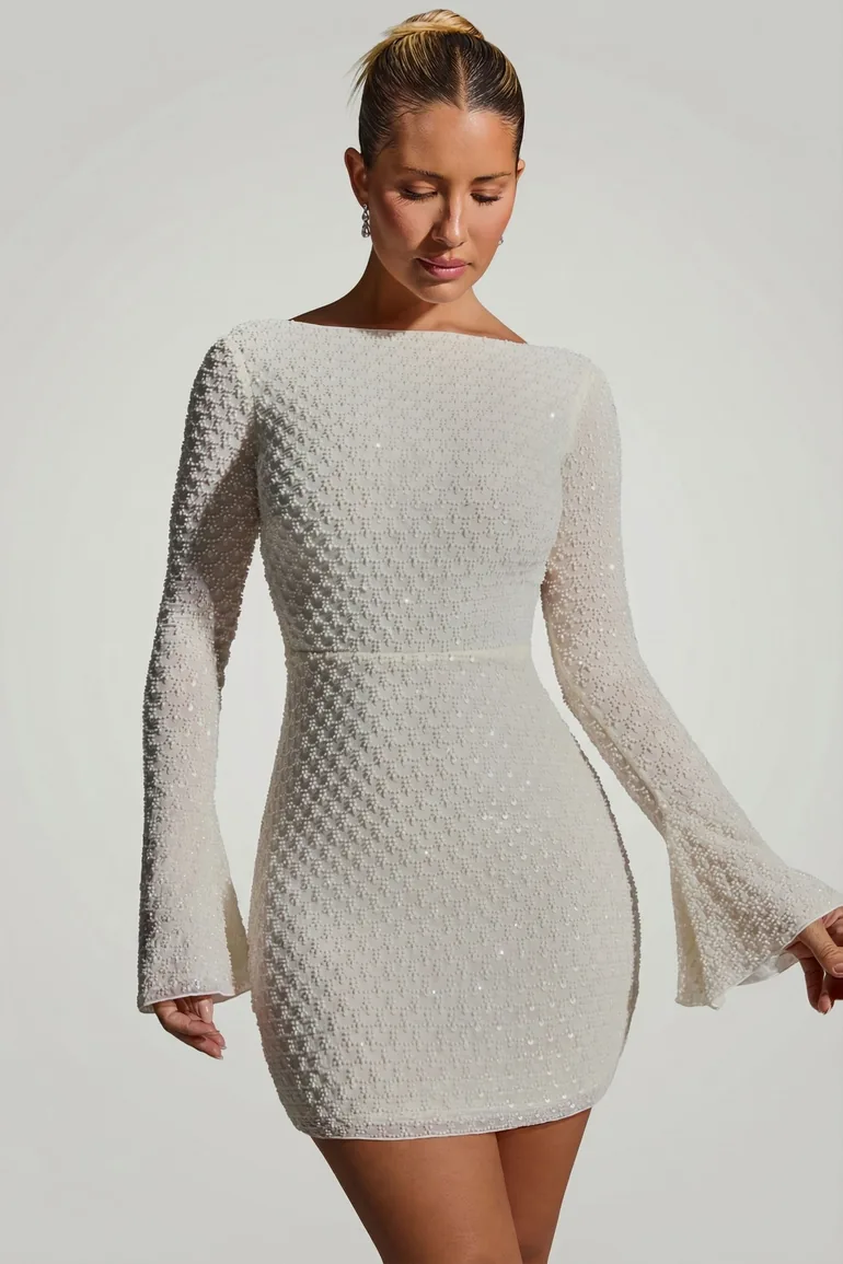 open-back a-line mini dress in white Embellished Open-Back A-Line Mini Dress in White Oh Polly White : Party  Dresses : VogaCloset Oman