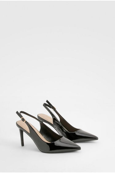 Patent Mid Height Slingback Court Shoes - black