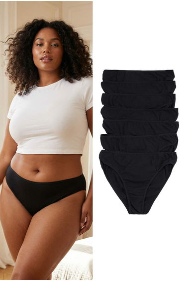Black Regular Waist 7-Pack Classic Plus Size Panties