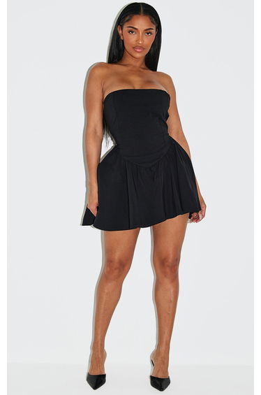 Shape Black Stretch Woven Dipped Waist Mini Skater Dress