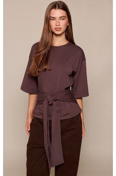 Chocolate Cotton Wrap Detail T-Shirt
