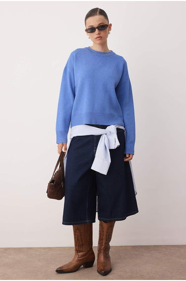 Saks Viscose Content Wide Pattern Basic Knitwear Sweater