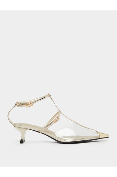 Gold Pointed Toe Kitten Heel Shoes