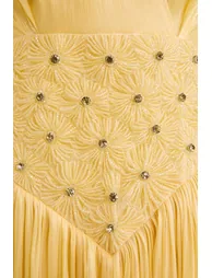 فستان سانفير شيفون أصفر ماكسي على شكل حرف A مزين بالخرز بأكمام طويلة - 1