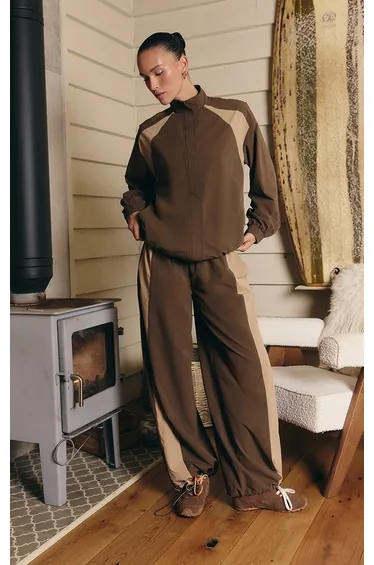PLT Chocolate Shell Wide Leg Track Pants