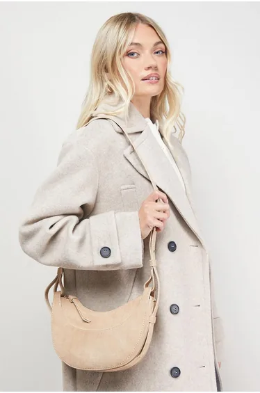 Relly Faux Suede Half Moon Crossbody Bag