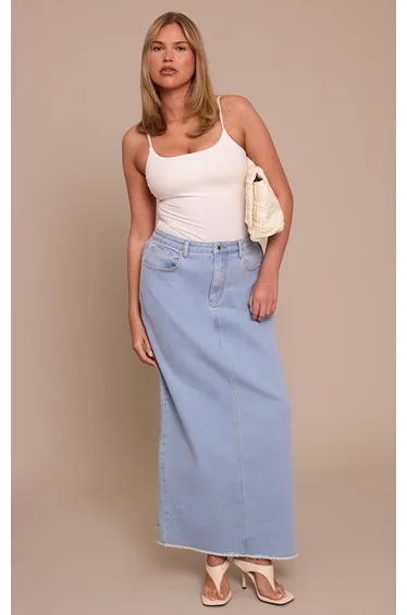 Shape Light Blue Stretch Denim Maxi Collumn Skirt