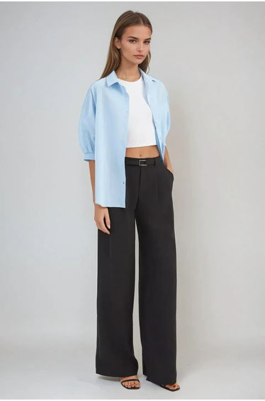High Waist Pleated Wide Leg Trousers