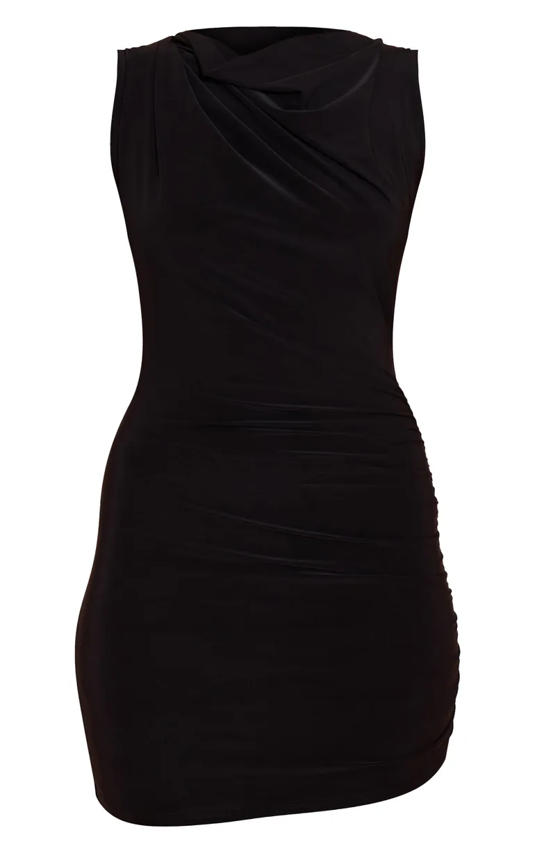 Black Slinky Ruched Shoulder Racer Neck Bodycon Dress Prettylittlething Black : Party Dresses : VogaCloset Bahrain Black Slinky Ruched Shoulder Racer Neck Bodycon Dress Prettylittlething Black : Party Dresses : VogaCloset Bahrain