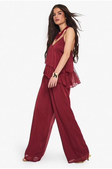 Chiffon Double Hem Floaty Cami - burgundy