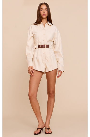Stone Woven Utility Belted Playsuit