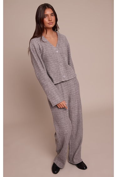 Charcoal Grey Soft Brushed Chunky Rib Boxy Cardigan