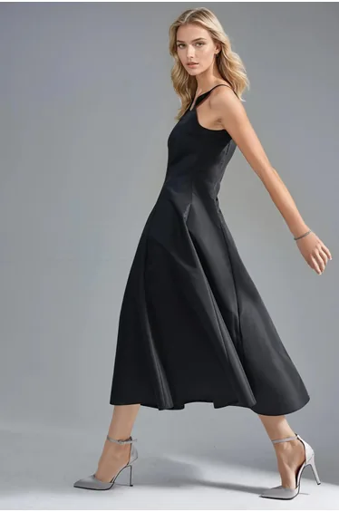 Square Collar A-Line Midi Dress