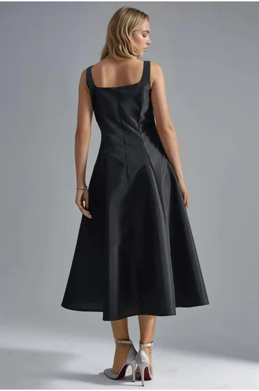 Square Collar A-Line Midi Dress