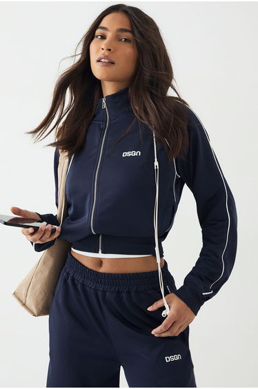 DSGN Studio Tricot Piping Detail Zip Through Track Jacket - navy